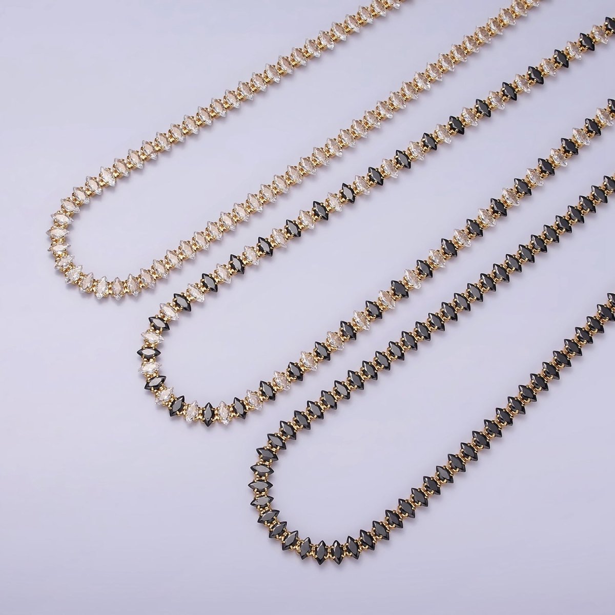 16K Gold plated Clear, Black, Checkered 5mm Marquise CZ 17 Inch Tennis Chain Necklace | WA-1767 - WA-1769 Clearance Pricing - DLUXCA