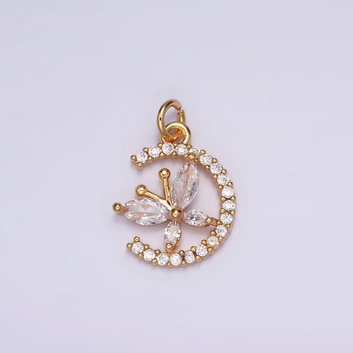 16K Gold plated Clear Butterfly CZ Micro Paved Circular Open Charm | AG103 - DLUXCA
