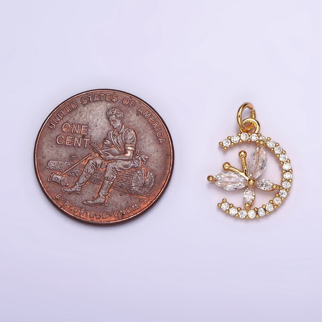 16K Gold plated Clear Butterfly CZ Micro Paved Circular Open Charm | AG103 - DLUXCA