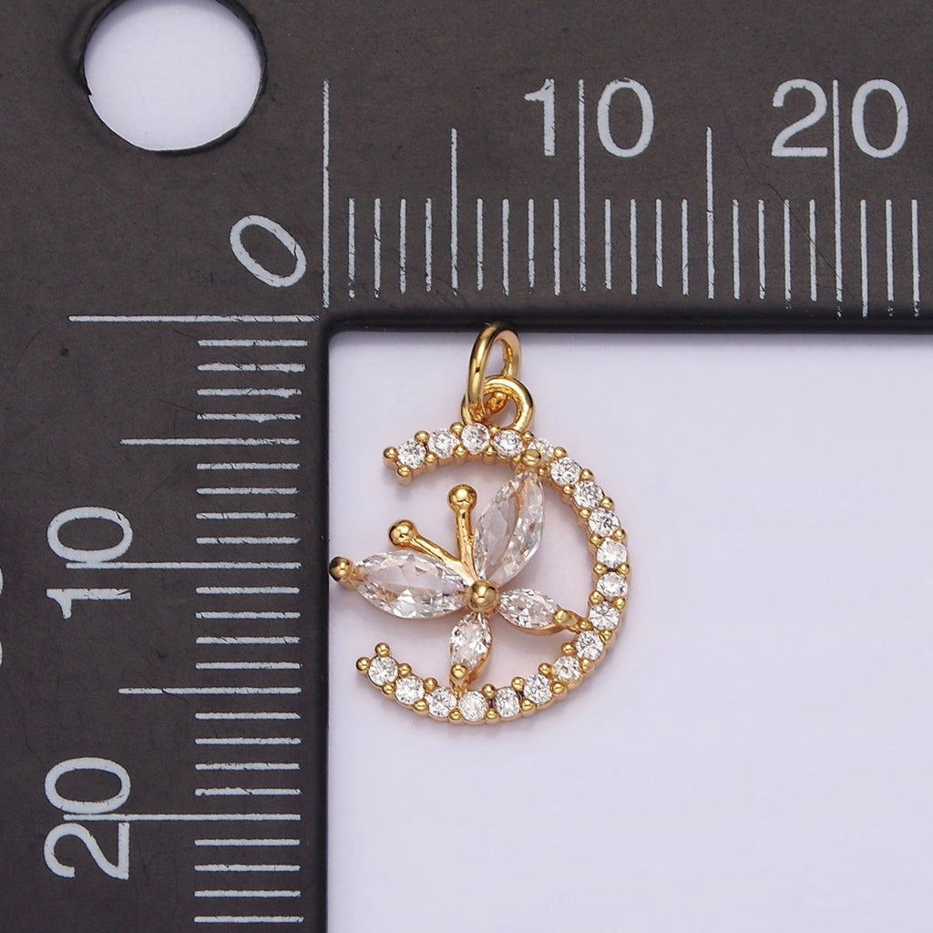 16K Gold plated Clear Butterfly CZ Micro Paved Circular Open Charm | AG103 - DLUXCA