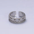 16K Gold plated Clear CZ Baguette Cable Link Micro Paved Multiple Band Ring in Gold & Silver | O-1595 O-1596 - DLUXCA