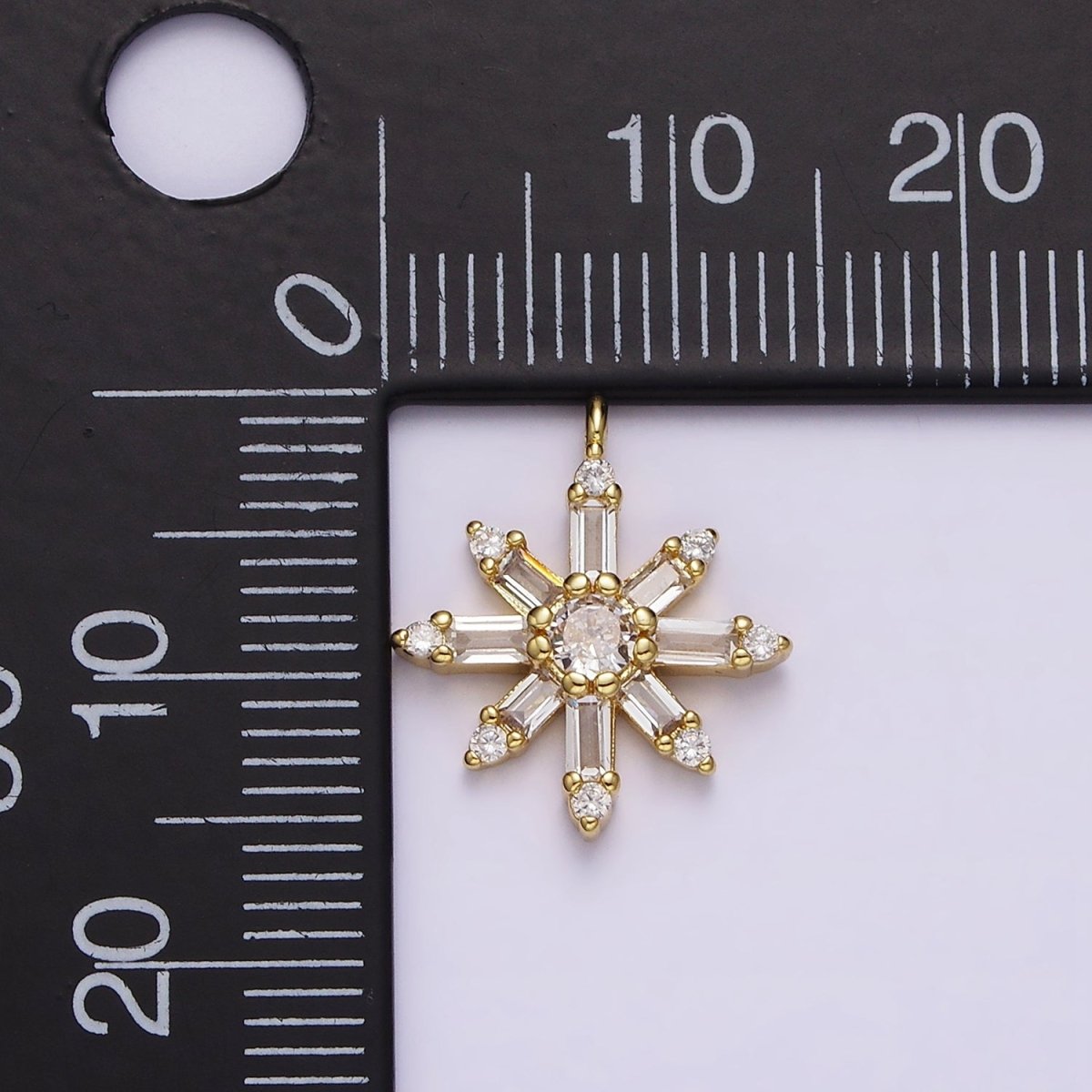16K Gold plated Clear CZ Baguette Celestial Sun Flower Charm | N962 - DLUXCA