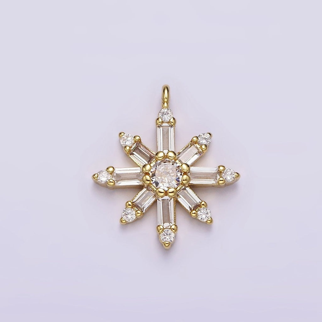 16K Gold plated Clear CZ Baguette Celestial Sun Flower Charm | N962 - DLUXCA