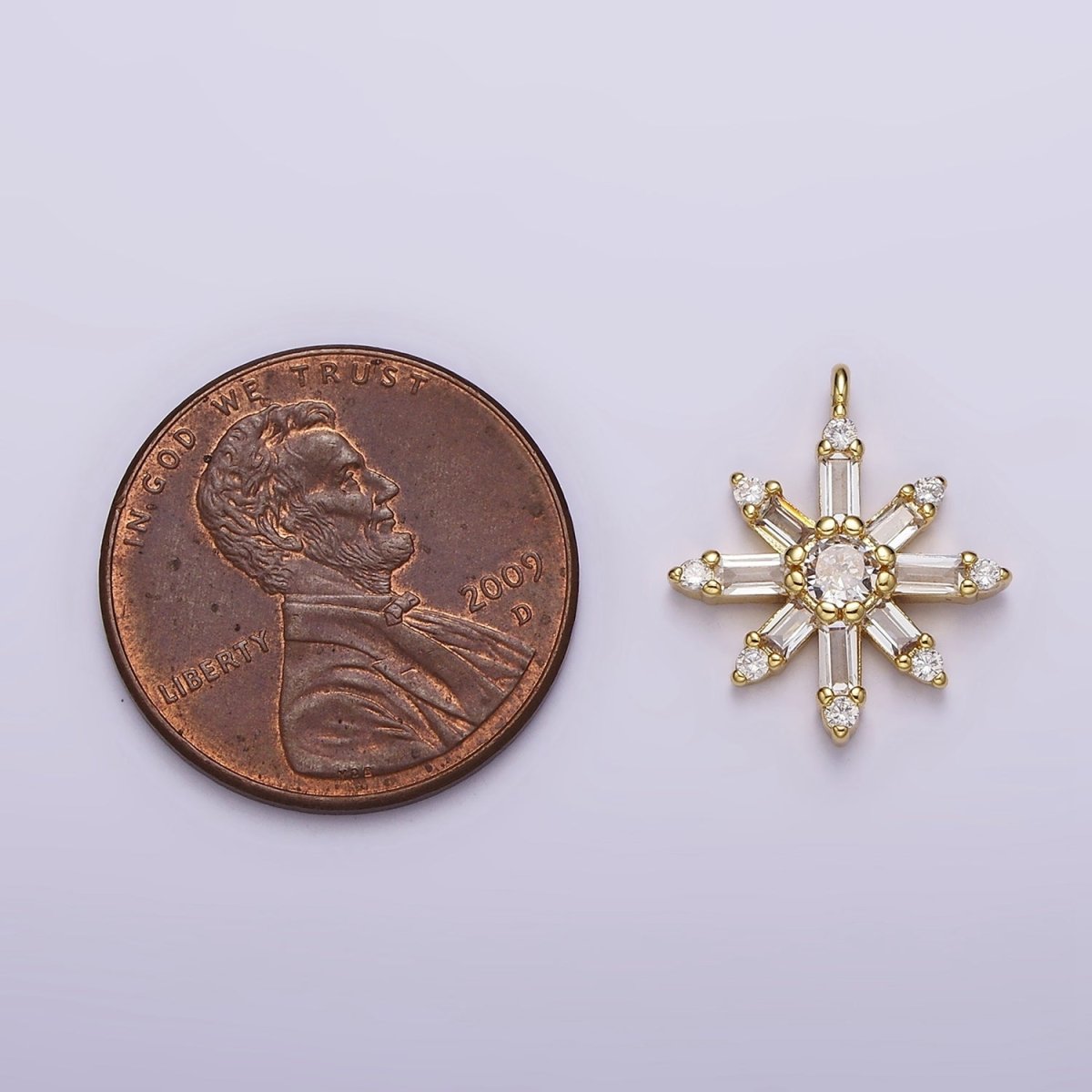 16K Gold plated Clear CZ Baguette Celestial Sun Flower Charm | N962 - DLUXCA
