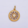 16K Gold plated Clear CZ Baguette Open Dotted Outline Round Charm | N939 - DLUXCA