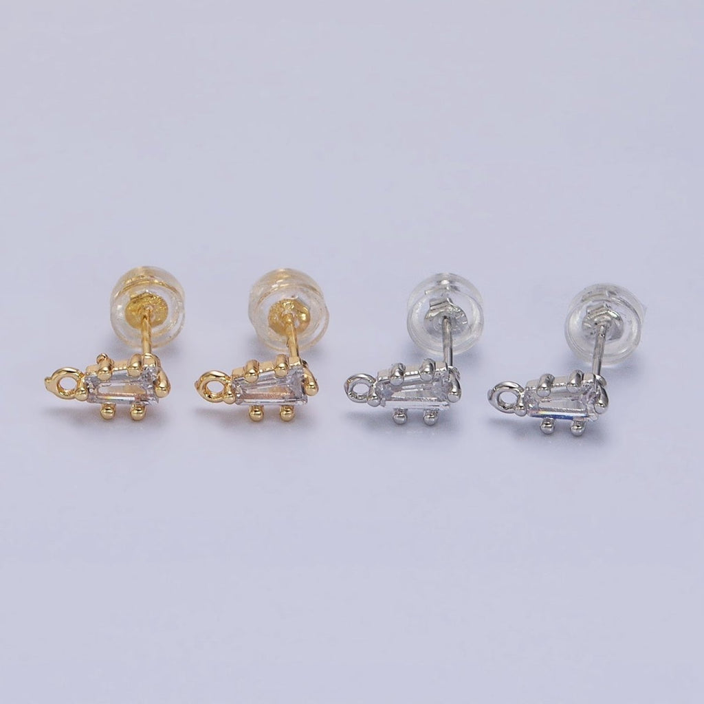 16K Gold plated Clear CZ Baguette Triangle Open Loop Stud Earrings Supply in Gold & Silver | Z-373 Z-374 - DLUXCA