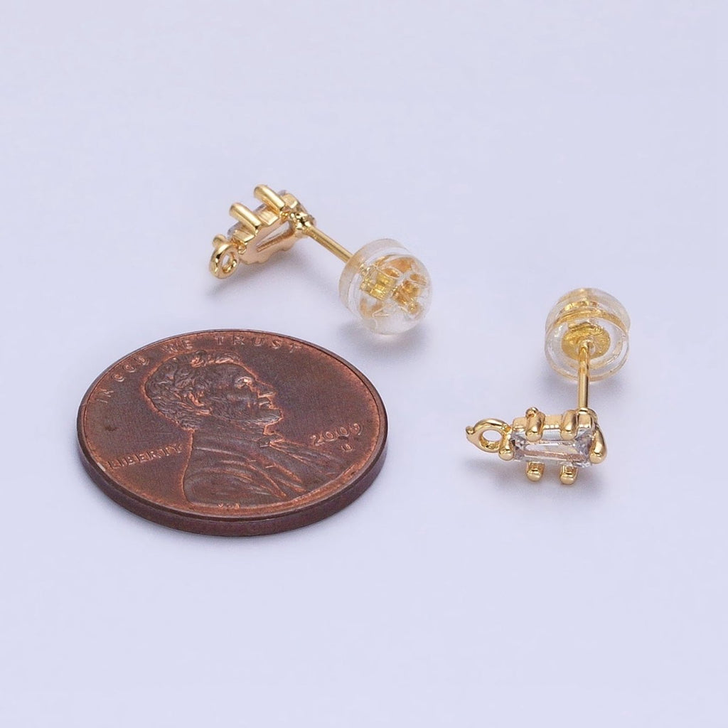 16K Gold plated Clear CZ Baguette Triangle Open Loop Stud Earrings Supply in Gold & Silver | Z-373 Z-374 - DLUXCA