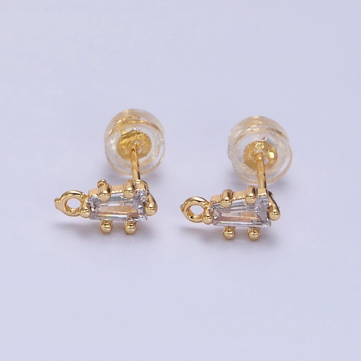 16K Gold plated Clear CZ Baguette Triangle Open Loop Stud Earrings Supply in Gold & Silver | Z-373 Z-374 - DLUXCA