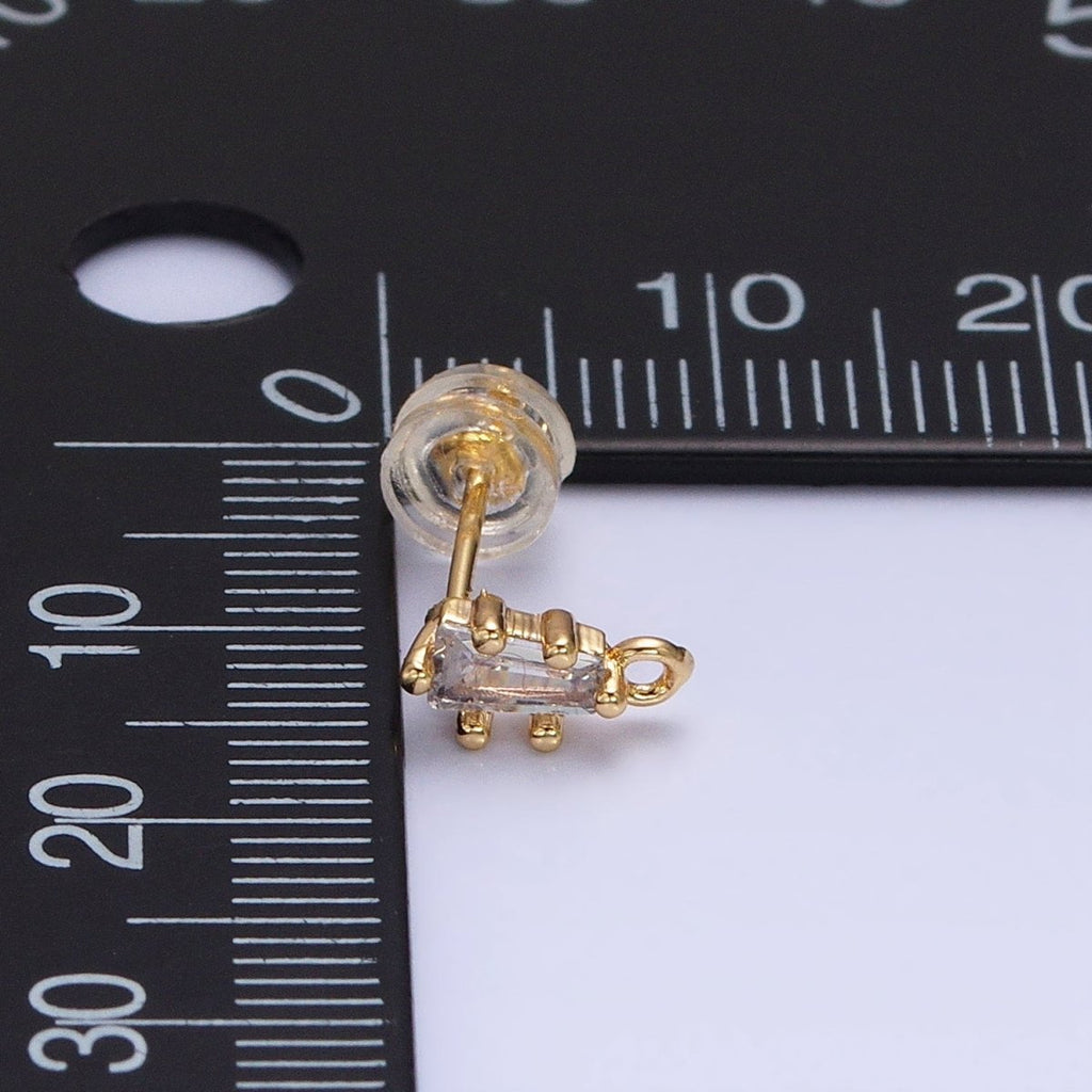16K Gold plated Clear CZ Baguette Triangle Open Loop Stud Earrings Supply in Gold & Silver | Z-373 Z-374 - DLUXCA