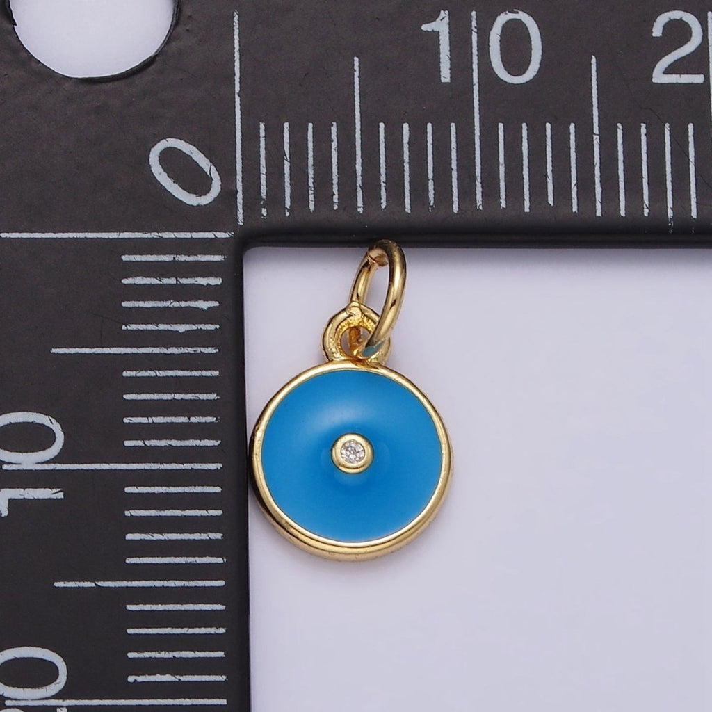 16K Gold plated Clear CZ Blue Enamel Round Add-On Charm | N1099 - DLUXCA