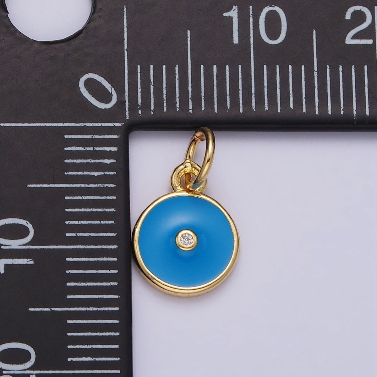 16K Gold plated Clear CZ Blue Enamel Round Add-On Charm | N1099 - DLUXCA