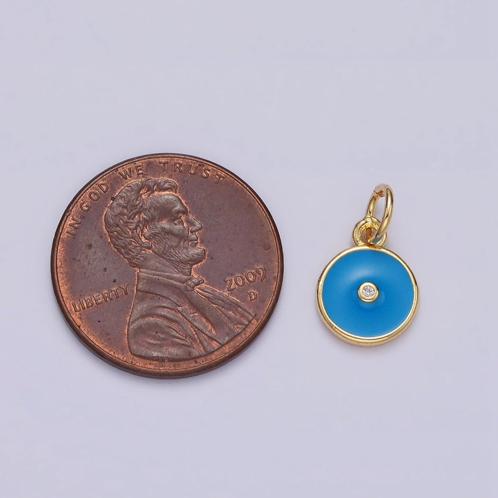 16K Gold plated Clear CZ Blue Enamel Round Add-On Charm | N1099 - DLUXCA