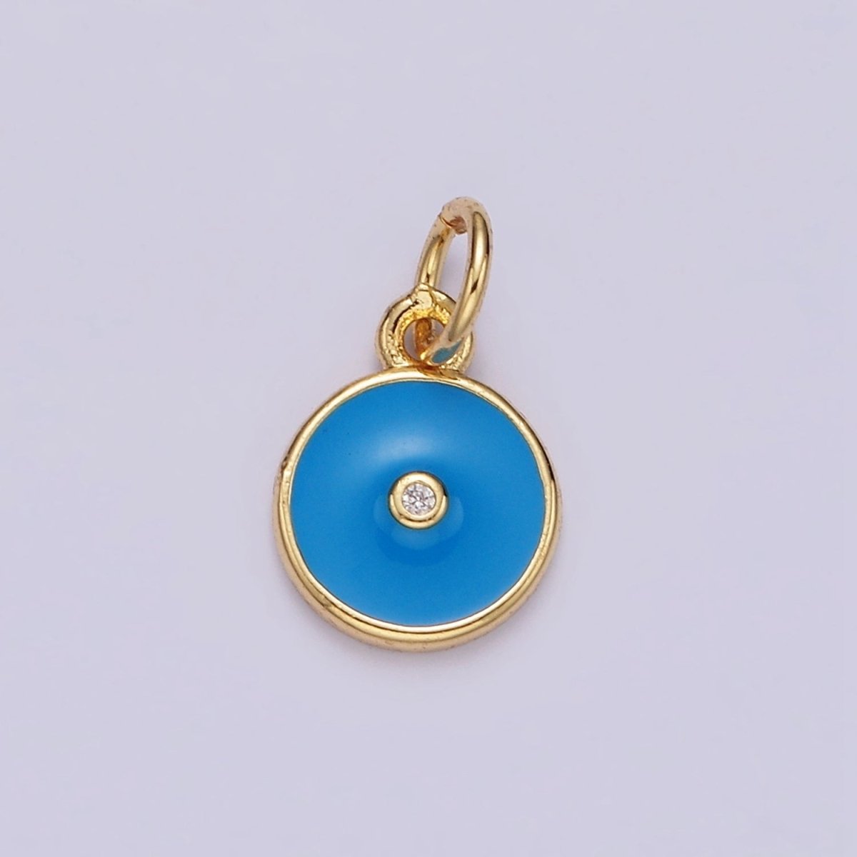 16K Gold plated Clear CZ Blue Enamel Round Add-On Charm | N1099 - DLUXCA