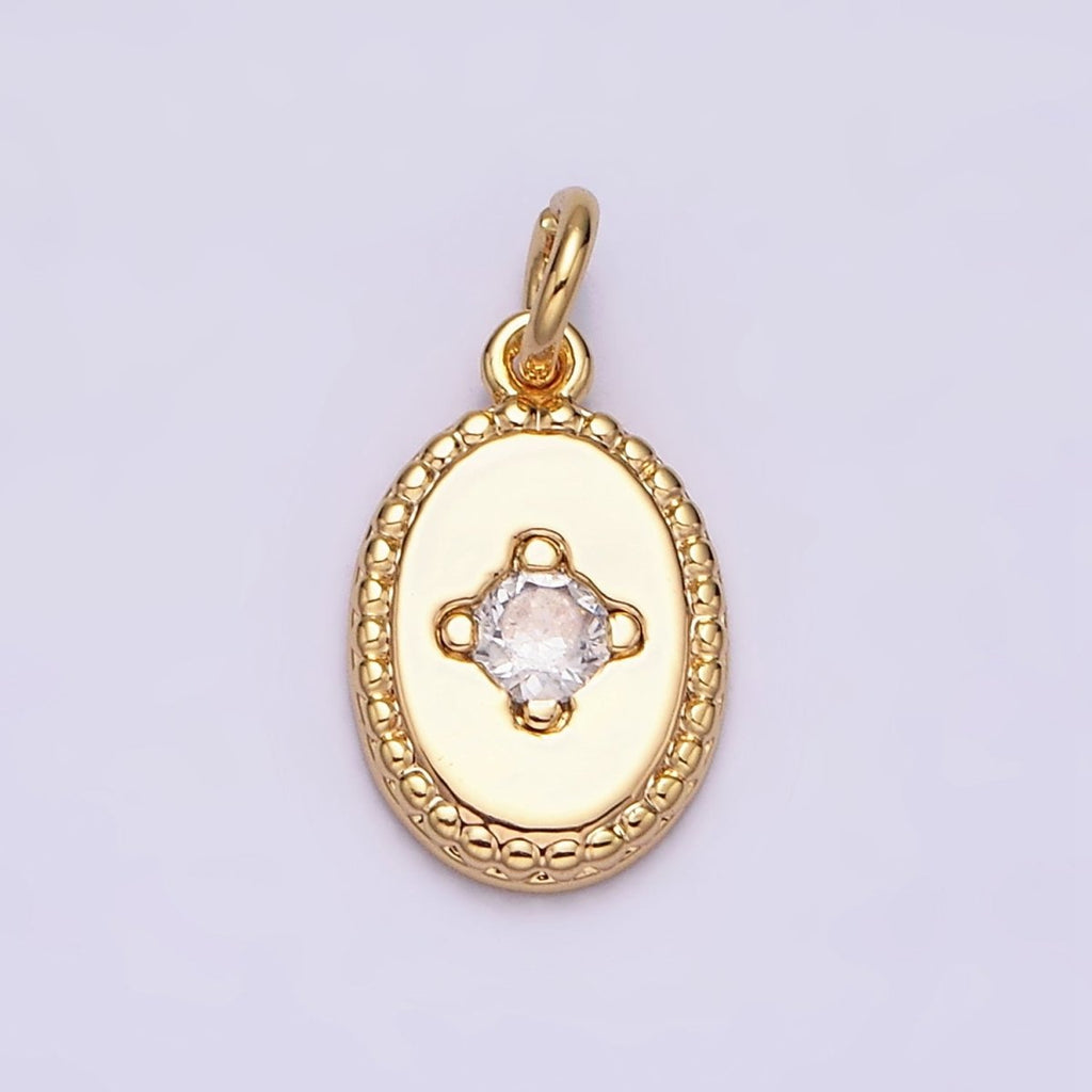 16K Gold plated Clear CZ Braided 14mm Oval Minimalist Charm | AC1271 - DLUXCA