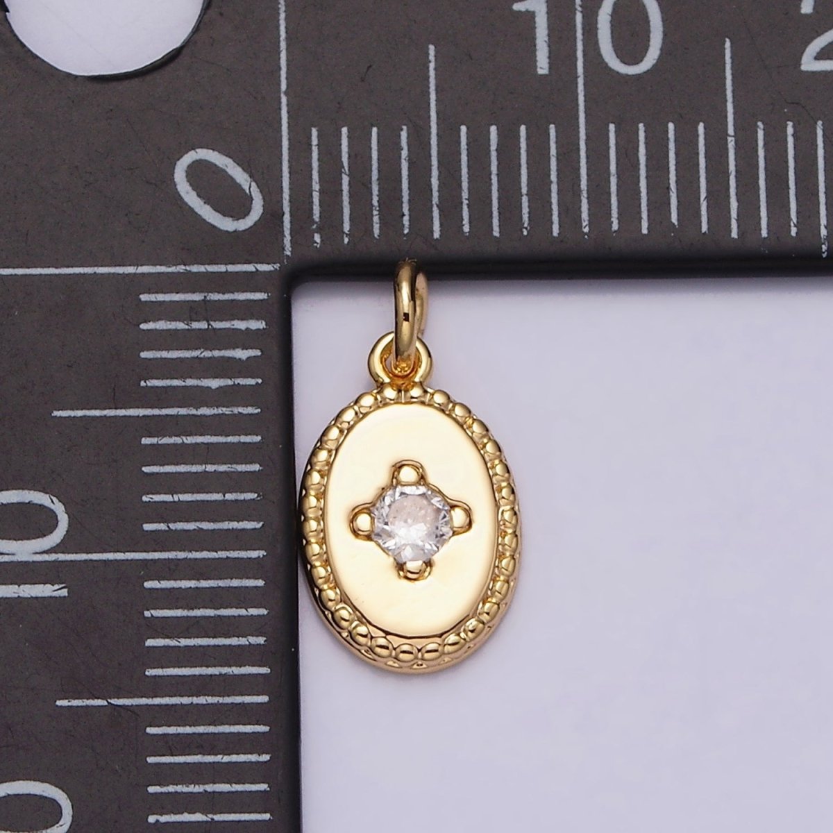 16K Gold plated Clear CZ Braided 14mm Oval Minimalist Charm | AC1271 - DLUXCA