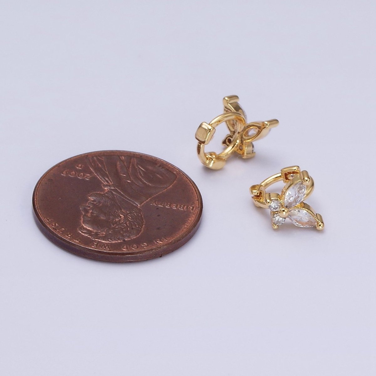 16K Gold plated Clear CZ Butterfly Mariposa 7mm Cartilage Mini Huggie Earrings | AD1245 AD1246 - DLUXCA