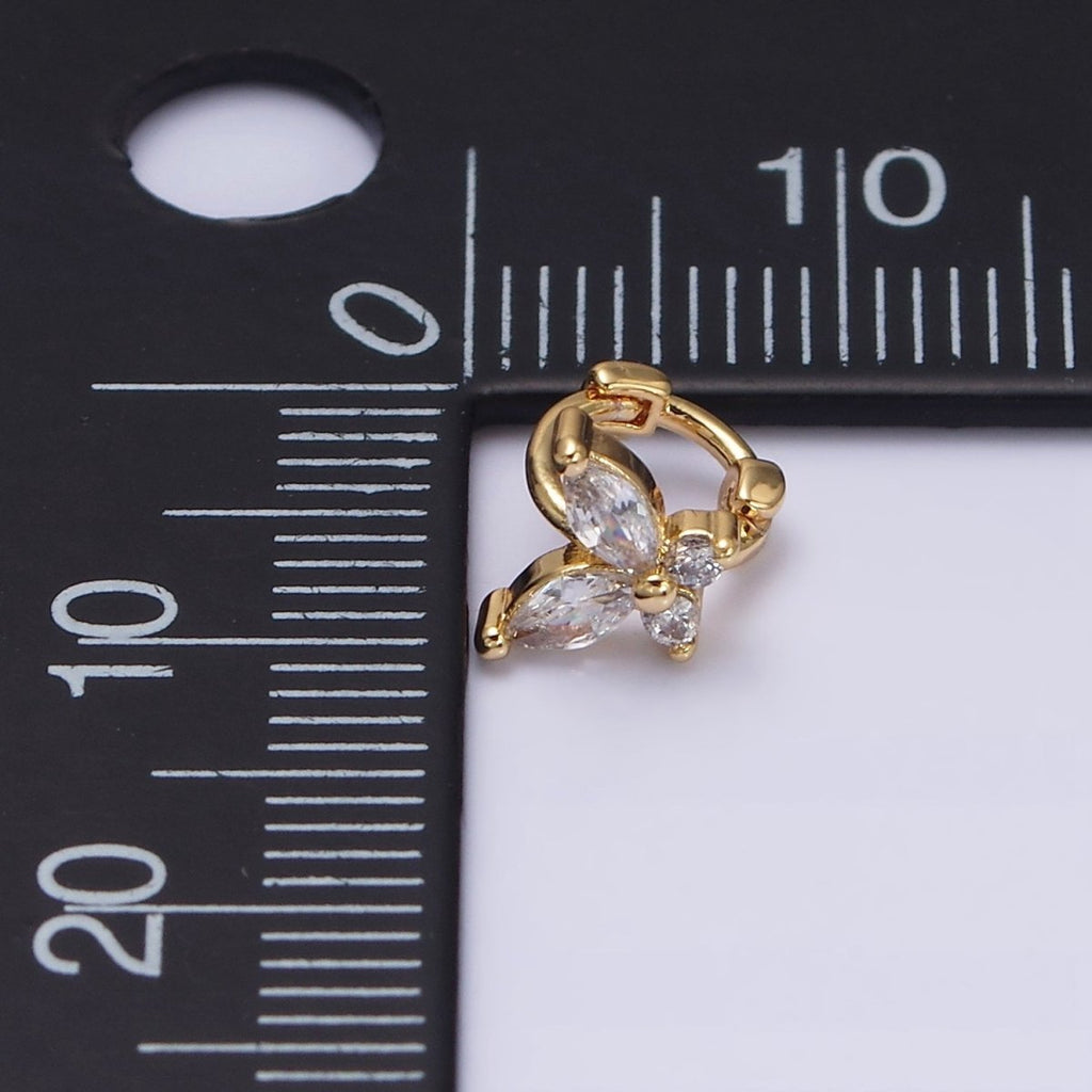 16K Gold plated Clear CZ Butterfly Mariposa 7mm Cartilage Mini Huggie Earrings | AD1245 AD1246 - DLUXCA