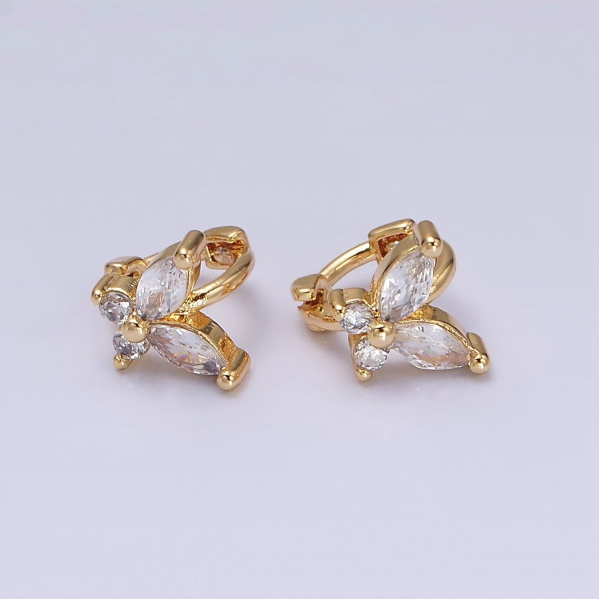16K Gold plated Clear CZ Butterfly Mariposa 7mm Cartilage Mini Huggie Earrings | AD1245 AD1246 - DLUXCA