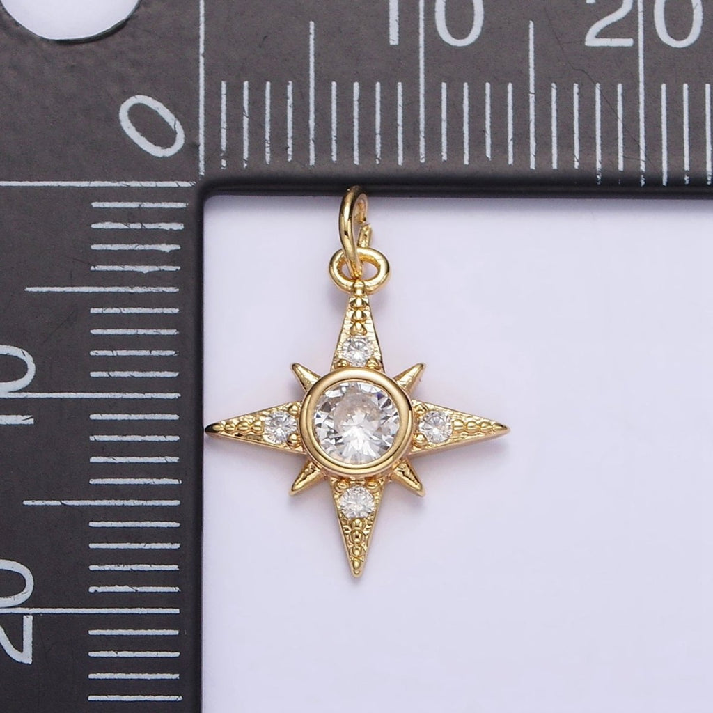 16K Gold plated Clear CZ Celestial North Star Beaded Charm | N-998 - DLUXCA