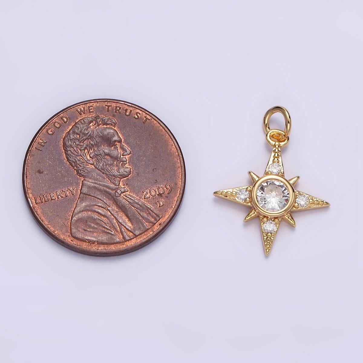 16K Gold plated Clear CZ Celestial North Star Beaded Charm | N-998 - DLUXCA