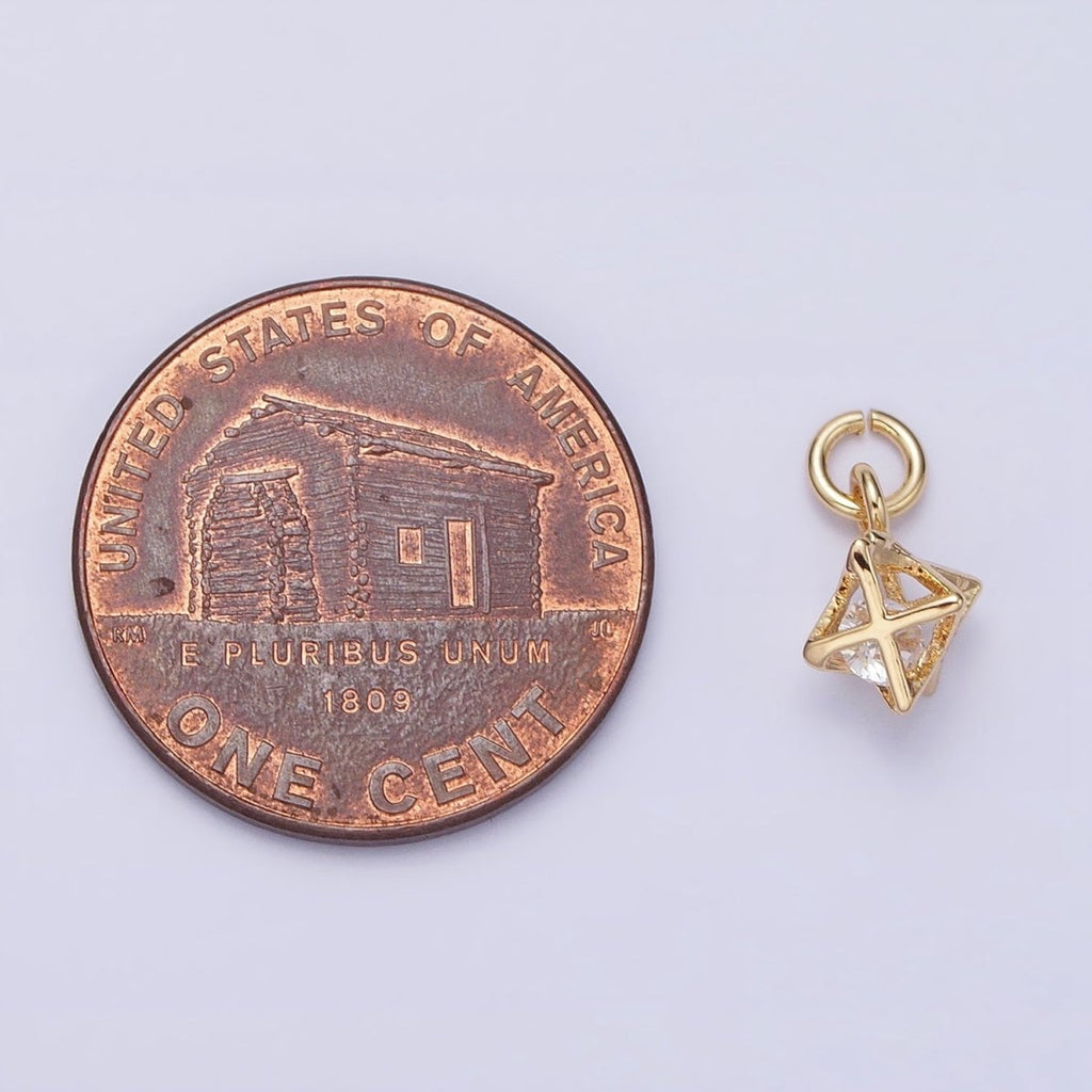 16K Gold plated Clear CZ Geometric Box Add-On Charm in Gold & Silver | AC1199 AC1200