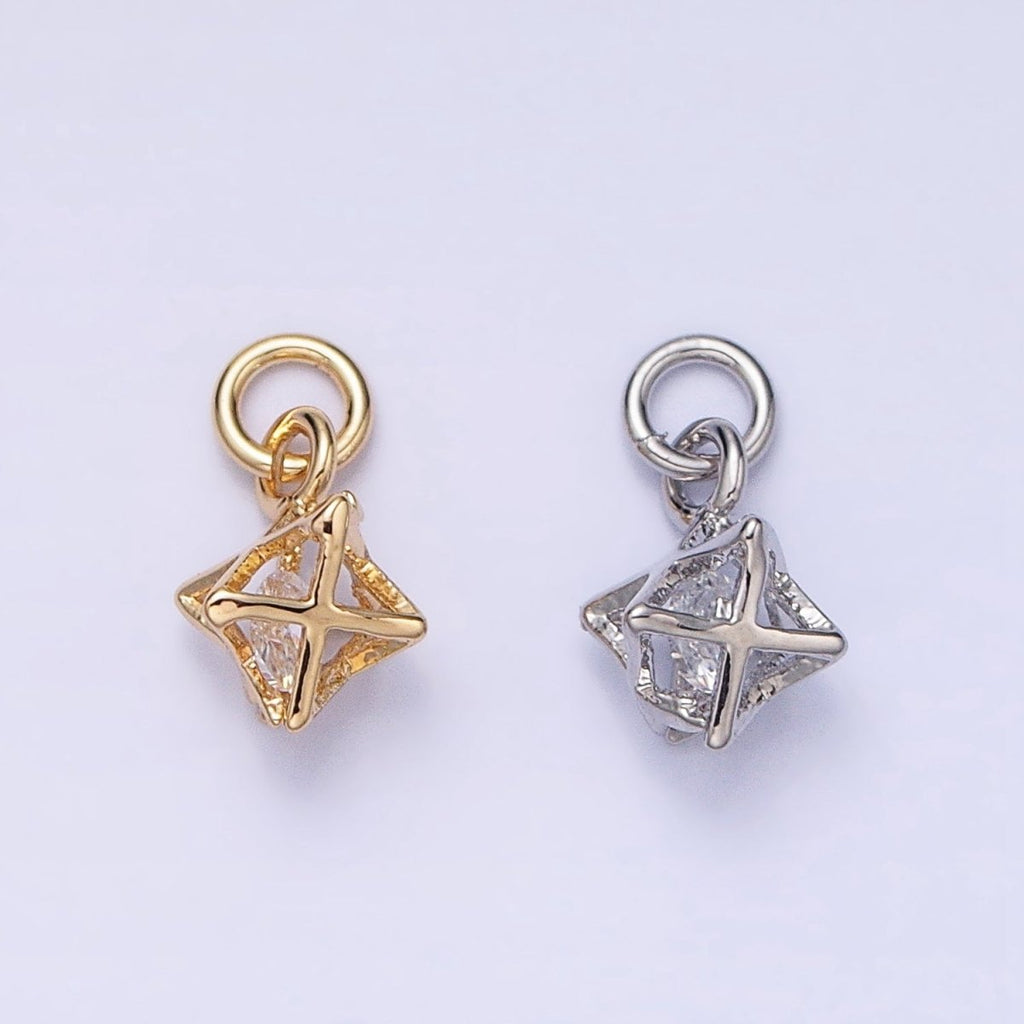16K Gold plated Clear CZ Geometric Box Add-On Charm in Gold & Silver | AC1199 AC1200