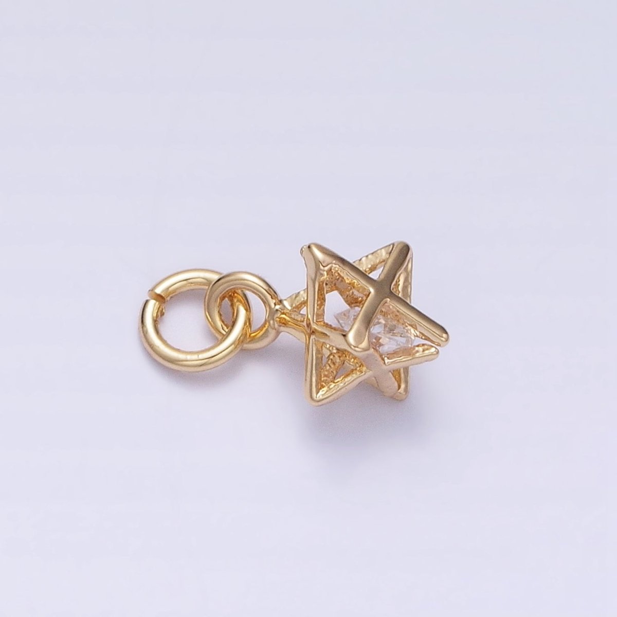 16K Gold plated Clear CZ Geometric Box Add-On Charm in Gold & Silver | AC1199 AC1200