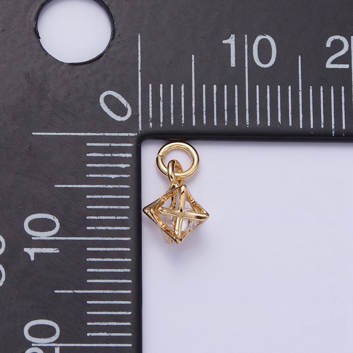 16K Gold plated Clear CZ Geometric Box Add-On Charm in Gold & Silver | AC1199 AC1200