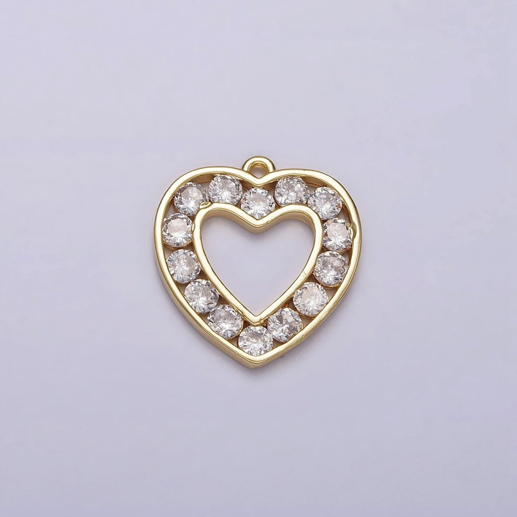 16K Gold plated Clear CZ Lined Open Heart Charm | N953 - DLUXCA