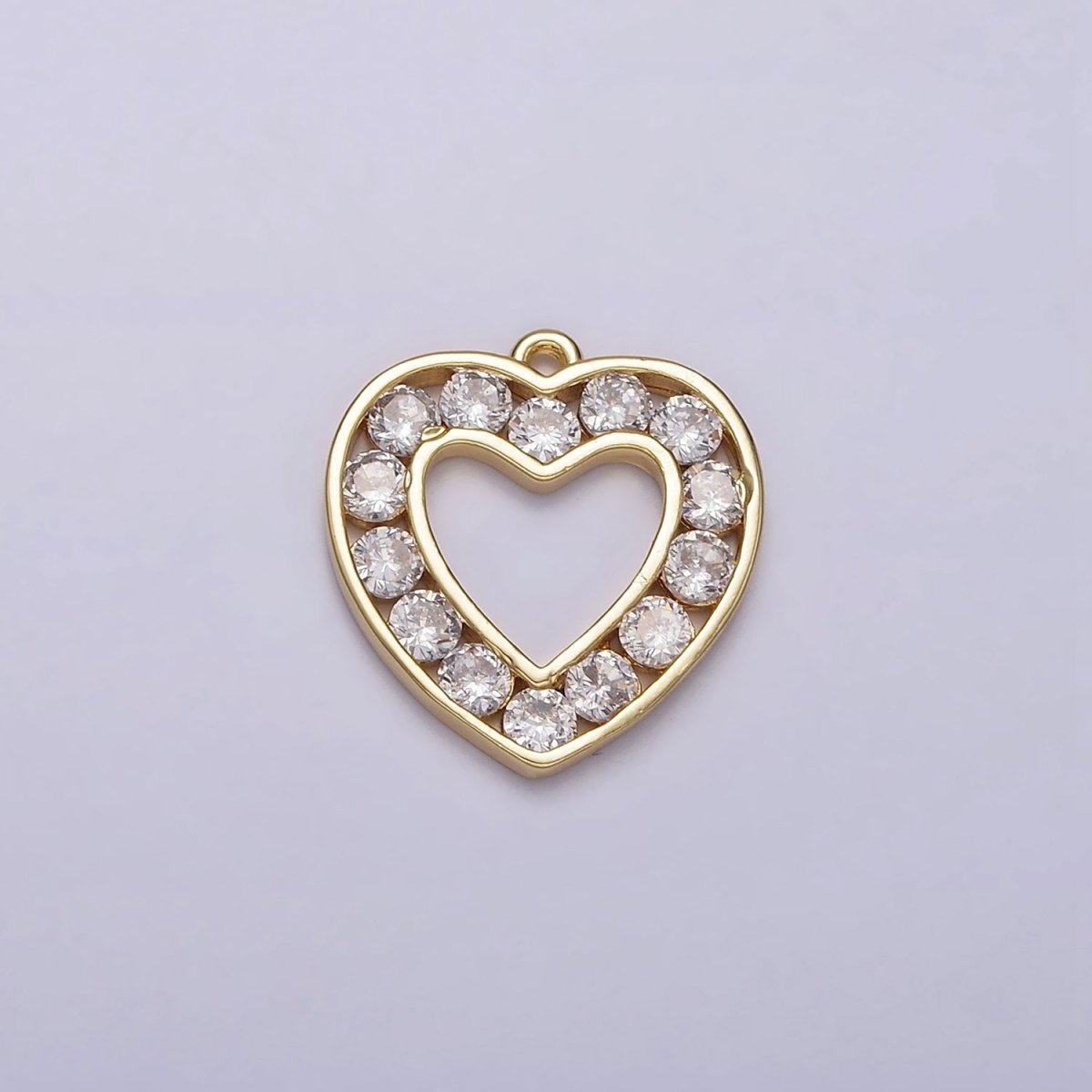 16K Gold plated Clear CZ Lined Open Heart Charm | N953 - DLUXCA