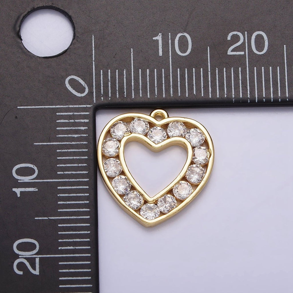 16K Gold plated Clear CZ Lined Open Heart Charm | N953 - DLUXCA
