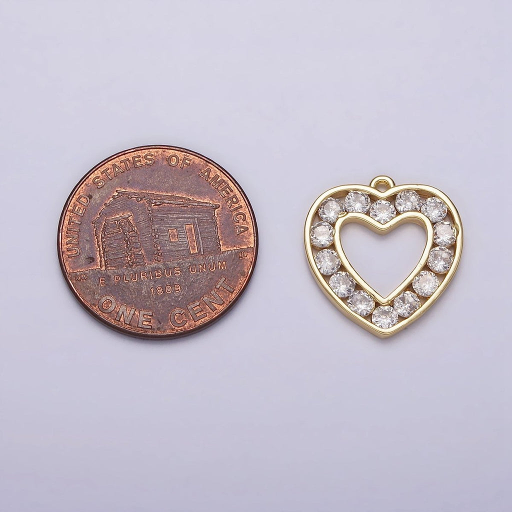 16K Gold plated Clear CZ Lined Open Heart Charm | N953 - DLUXCA