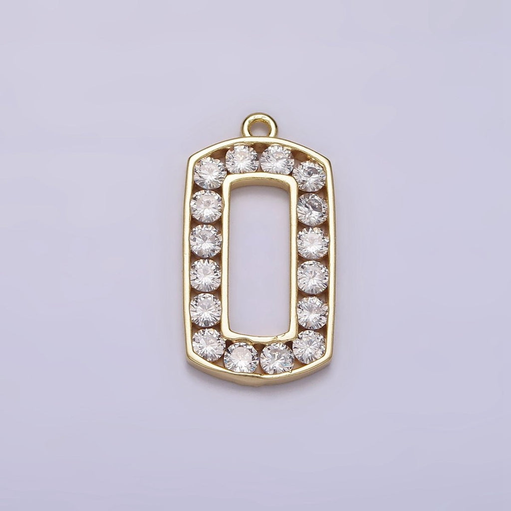 16K Gold plated Clear CZ Lined Open Rectangular Tag Charm | N951 - DLUXCA