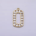 16K Gold plated Clear CZ Lined Open Rectangular Tag Charm | N951 - DLUXCA