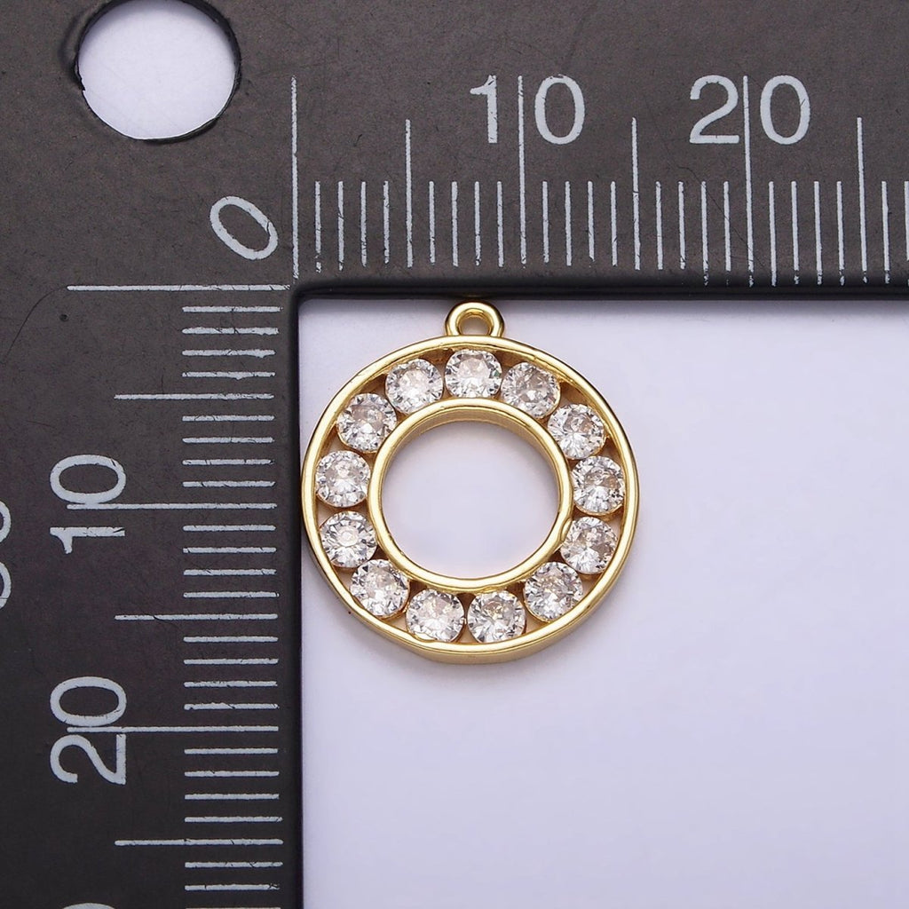 16K Gold plated Clear CZ Lined Open Round Circle Charm | N964 - DLUXCA