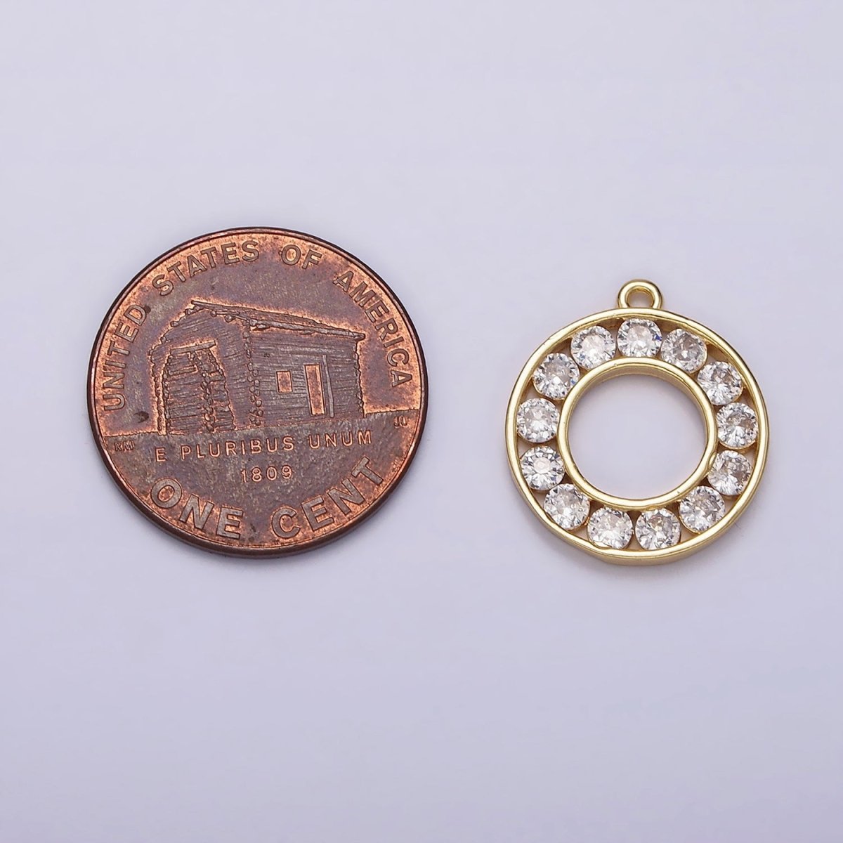 16K Gold plated Clear CZ Lined Open Round Circle Charm | N964 - DLUXCA