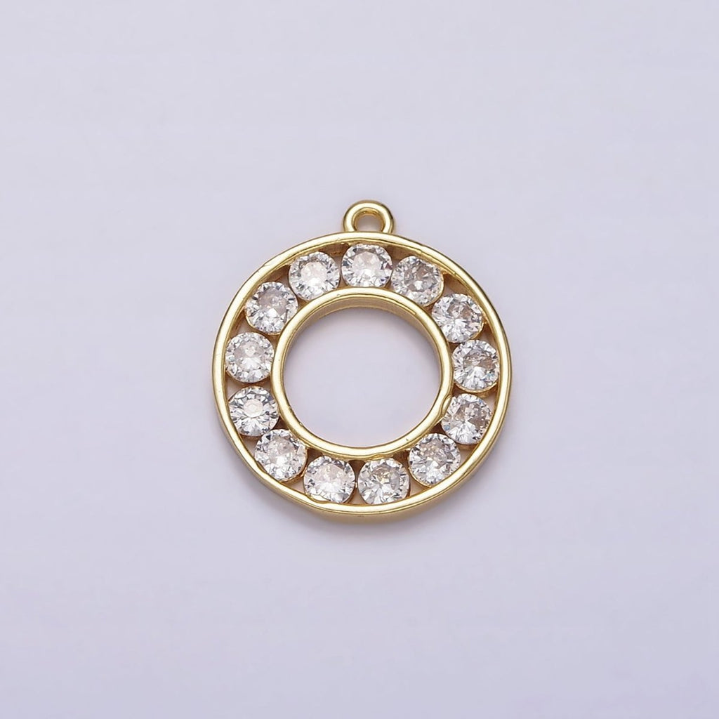 16K Gold plated Clear CZ Lined Open Round Circle Charm | N964 - DLUXCA