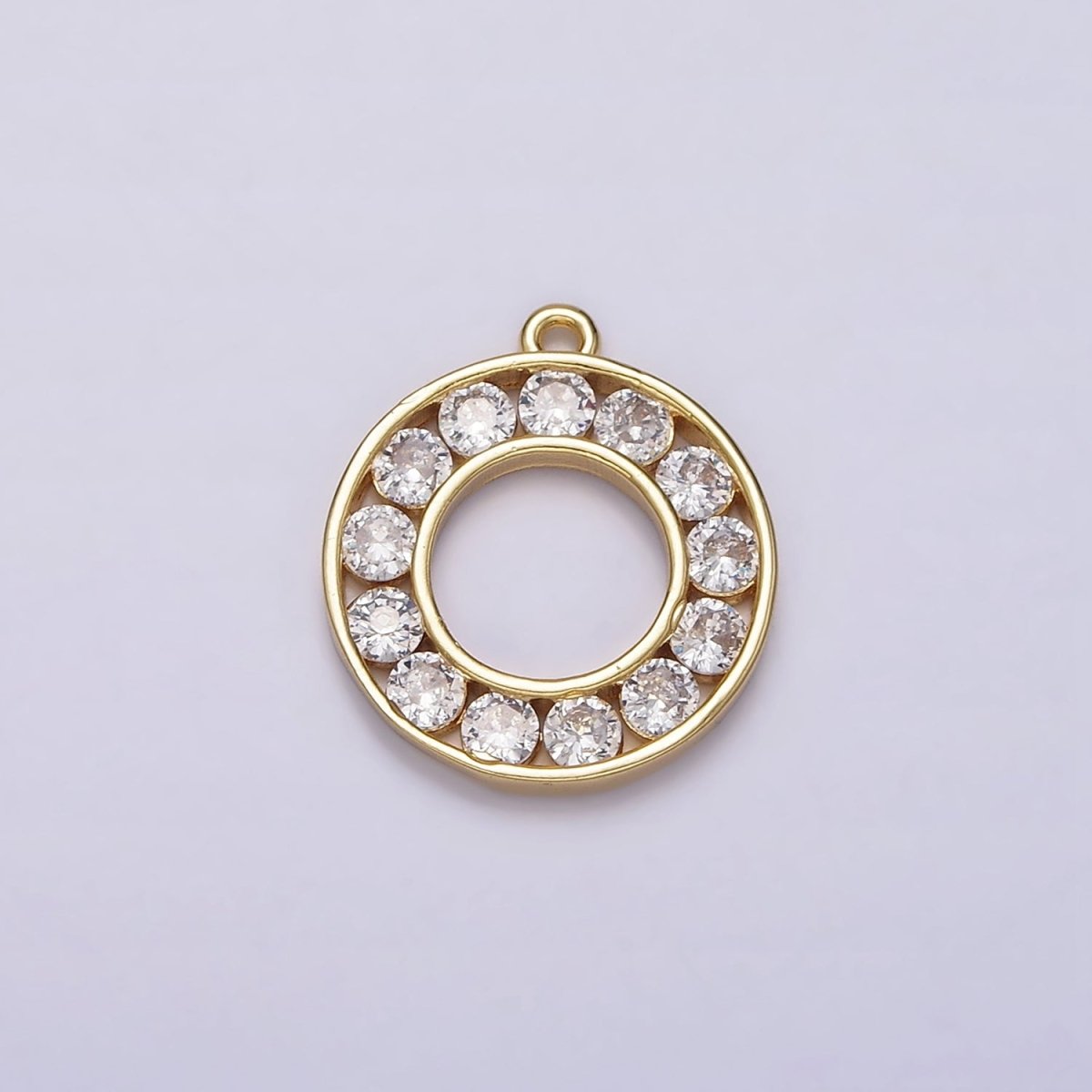 16K Gold plated Clear CZ Lined Open Round Circle Charm | N964 - DLUXCA