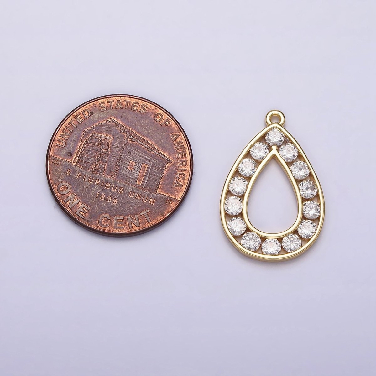 16K Gold plated Clear CZ Lined Open Teardrop Charm | N965 - DLUXCA