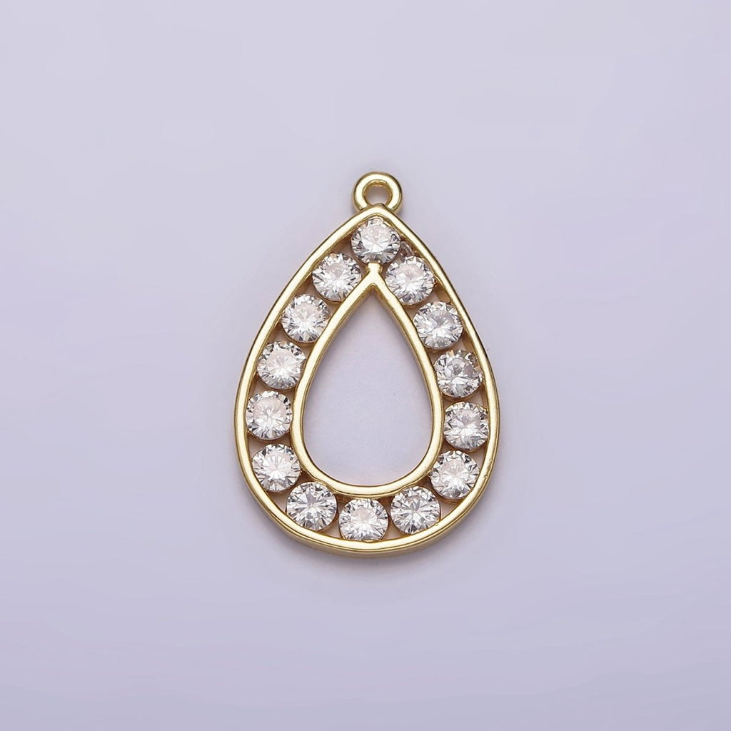 16K Gold plated Clear CZ Lined Open Teardrop Charm | N965 - DLUXCA