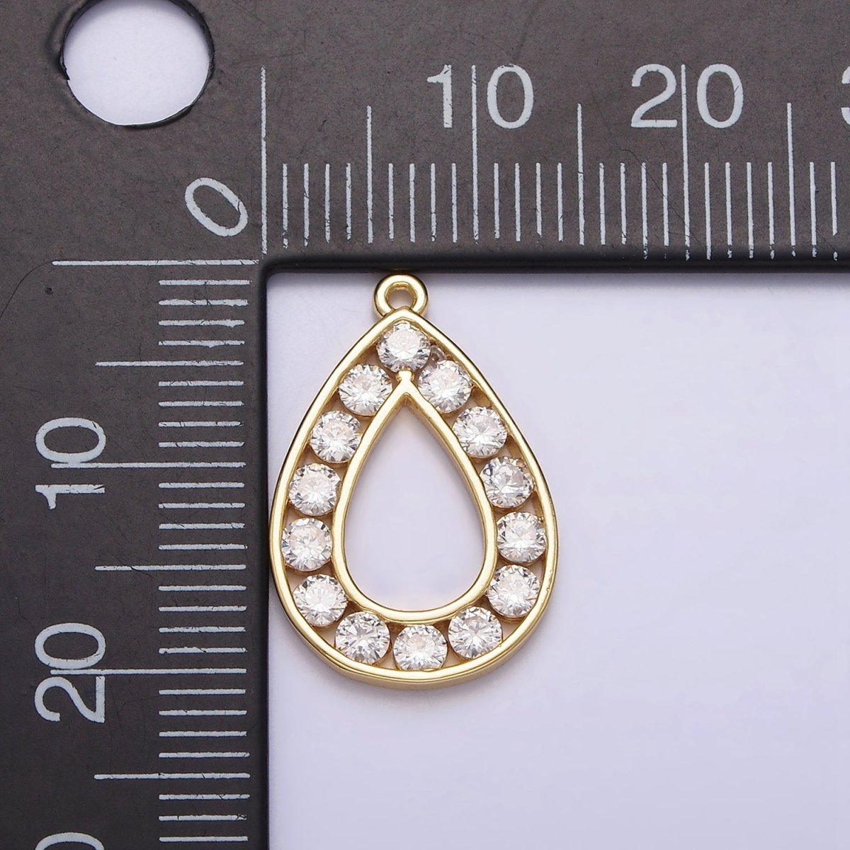 16K Gold plated Clear CZ Lined Open Teardrop Charm | N965 - DLUXCA
