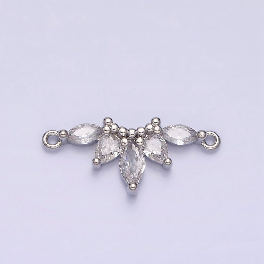 16K Gold plated Clear CZ Marquise Teardrop Curved Lined Connector in Gold & Silver | G-905 G-906 - DLUXCA