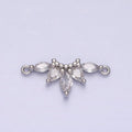 16K Gold plated Clear CZ Marquise Teardrop Curved Lined Connector in Gold & Silver | G-905 G-906 - DLUXCA