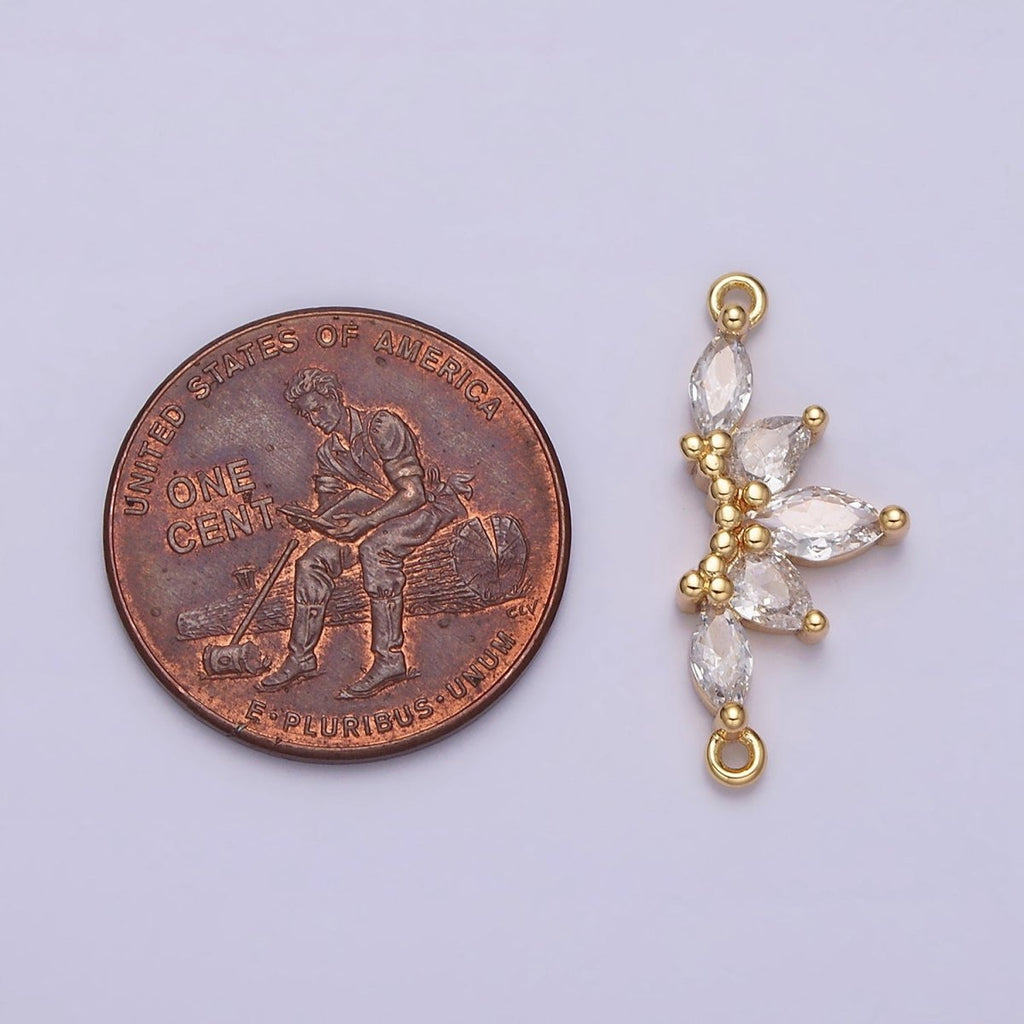 16K Gold plated Clear CZ Marquise Teardrop Curved Lined Connector in Gold & Silver | G-905 G-906 - DLUXCA