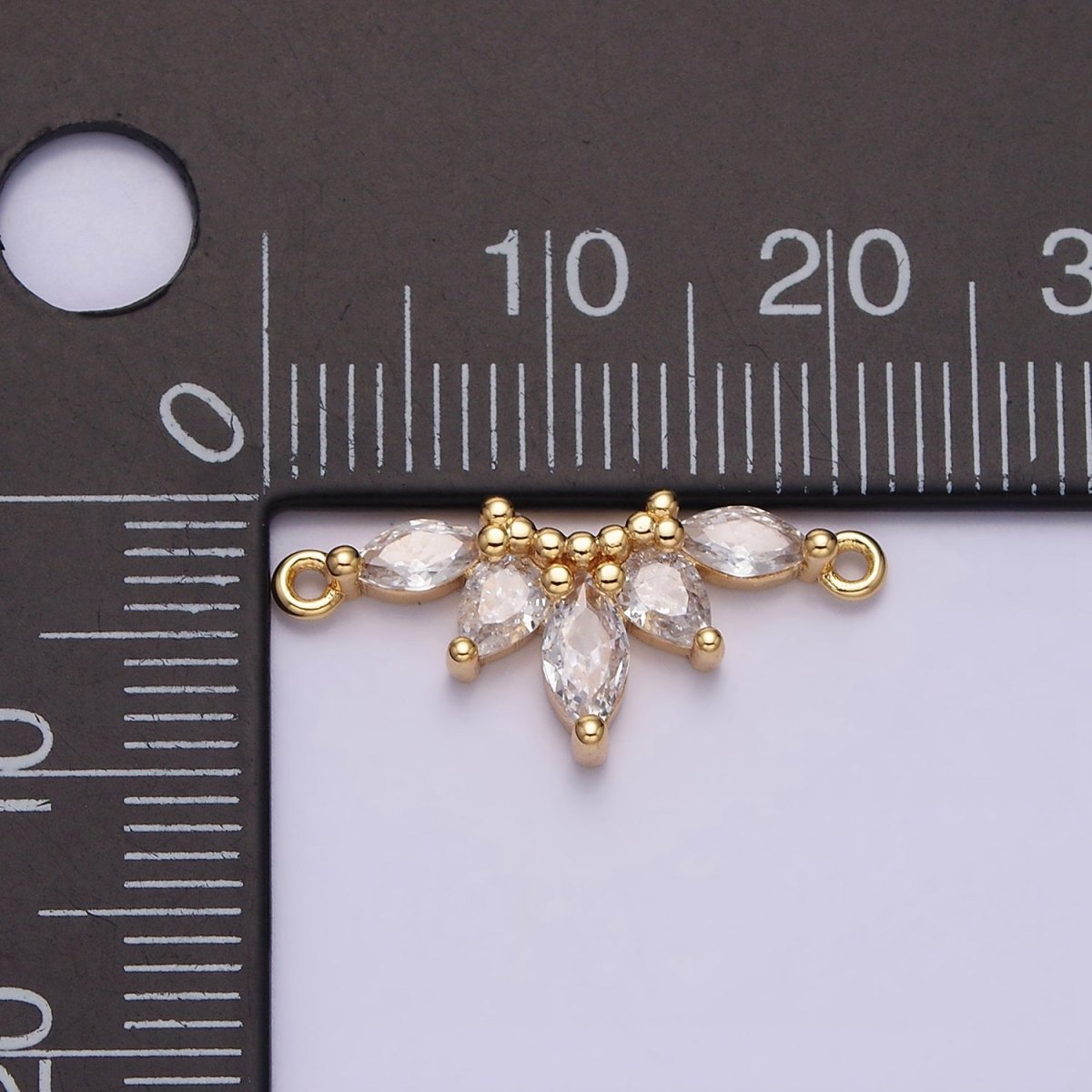 16K Gold plated Clear CZ Marquise Teardrop Curved Lined Connector in Gold & Silver | G-905 G-906 - DLUXCA