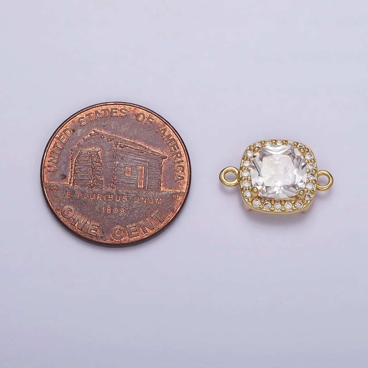 16K Gold plated Clear CZ Micro Paved Rounded Square Connector | F-098 - DLUXCA
