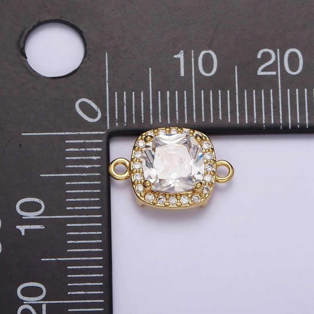 16K Gold plated Clear CZ Micro Paved Rounded Square Connector | F-098 - DLUXCA