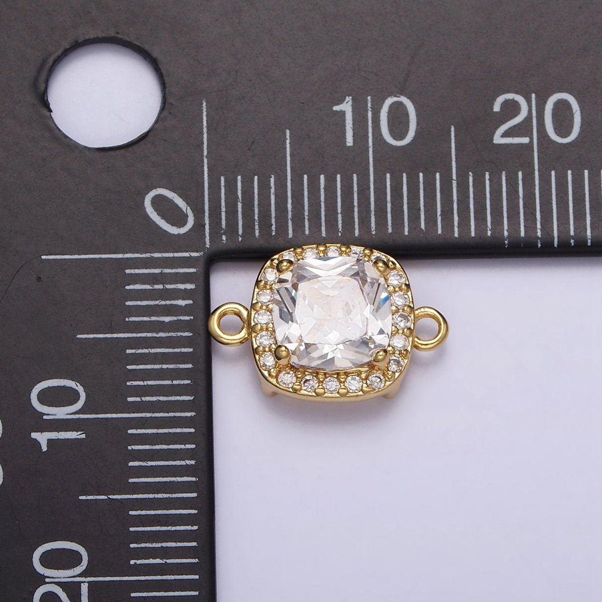 16K Gold plated Clear CZ Micro Paved Rounded Square Connector | F-098 - DLUXCA