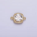 16K Gold plated Clear CZ Micro Paved Rounded Square Connector | F-098 - DLUXCA