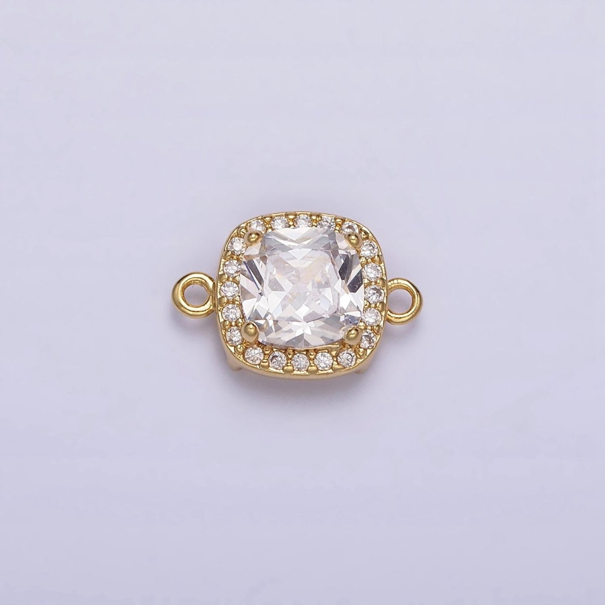 16K Gold plated Clear CZ Micro Paved Rounded Square Connector | F-098 - DLUXCA